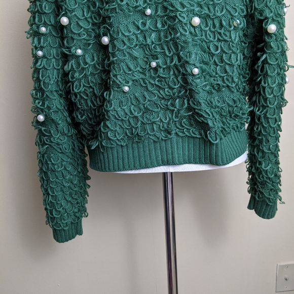 Emerald green textured chunky sweater cardigan - Picture 7 of 8